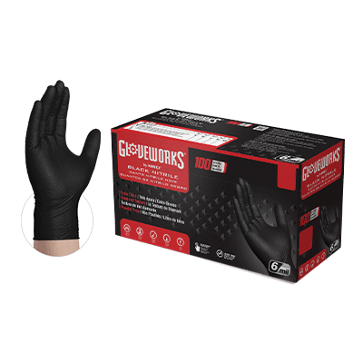 GWBN46100 Heavy-Duty Disposable Gloves, L, Nitrile, Powder-Free, Black, 9-1/2 in L