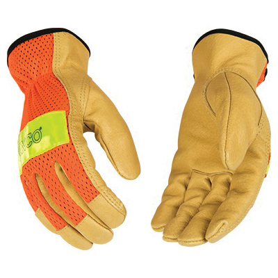 909-L Reflective Gloves, Men's, L, Keystone Thumb, Easy-On Cuff, Nylon Back, Gold/Hi-Vis Orange