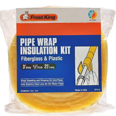 Frost King SP50 Pipe Insulation Kit, 50 ft L, 3 in W, 1/2 in Thick, 1.6 R-Value, Fiberglass