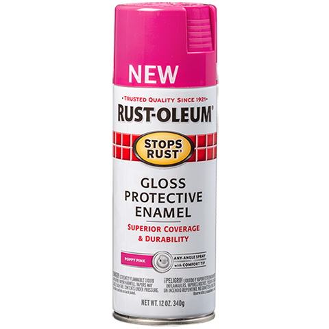 Rust-Oleum 347026 Rust Preventative Spray Paint, 12 oz Can, 6 to 10 sq-ft Coverage Area, Solvent Base, Gloss, Poppy Pink