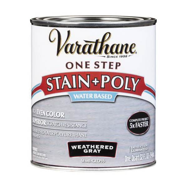 333649 Stain and Polyurethane, Semi-Gloss, Weathered Gray, Liquid, 1 qt