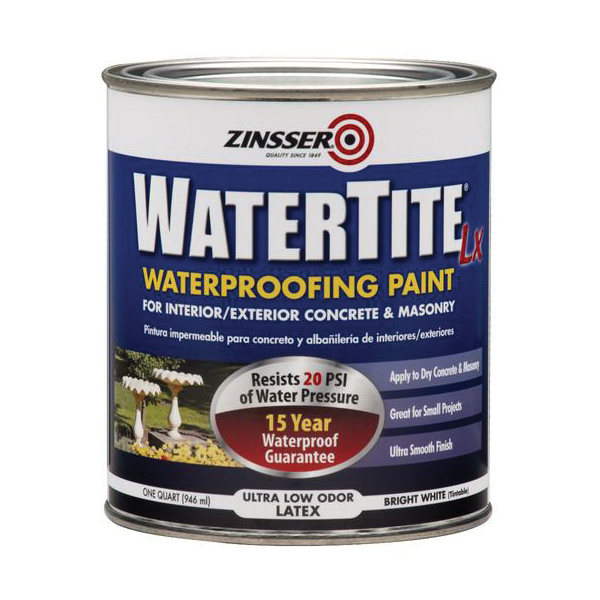 Zinsser 271098 Waterproofing Paint, Flat/Matte, Liquid, Bright White, 1 qt