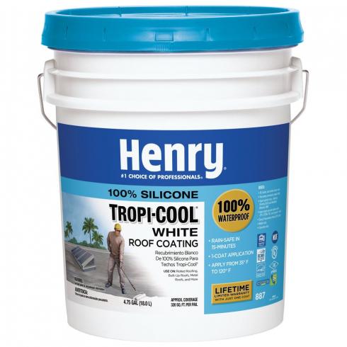 Henry Tropi-Cool Series HE887H073 Roof Coating, White, 5 gal Pail, Liquid