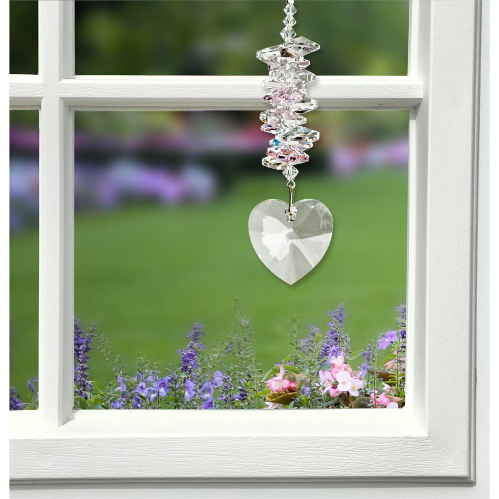 Woodstock Chimes CCHR Crystal Heart Cascade, 9-1/2 in L, Rose, Austrian Crystal/Brass