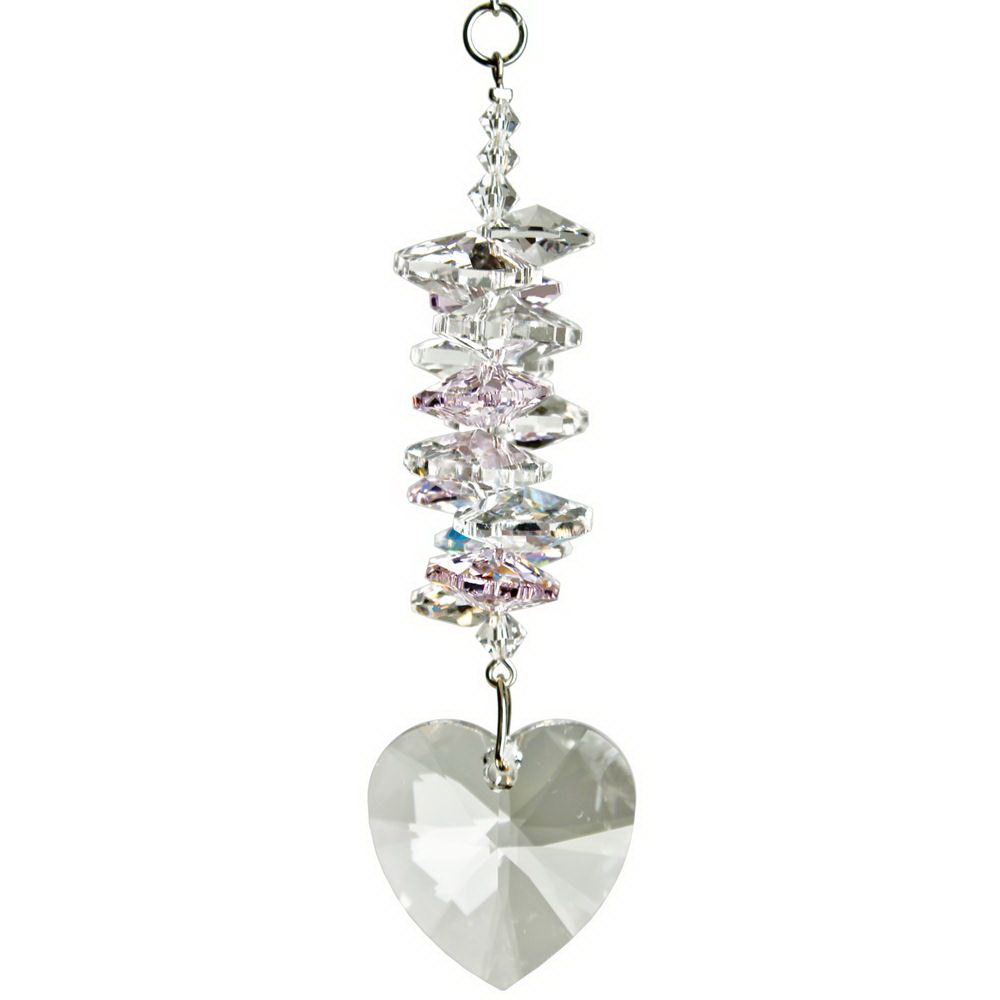 Woodstock Chimes CCHR Crystal Heart Cascade, 9-1/2 in L, Rose, Austrian Crystal/Brass