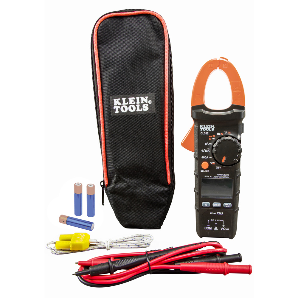 KLEIN TOOLS CL312 Clamp Meter, 400 A, 600 VAC, 600 VDC, 10 to 1 MHz, 4000 uF, 4000 Count Resolution - 2