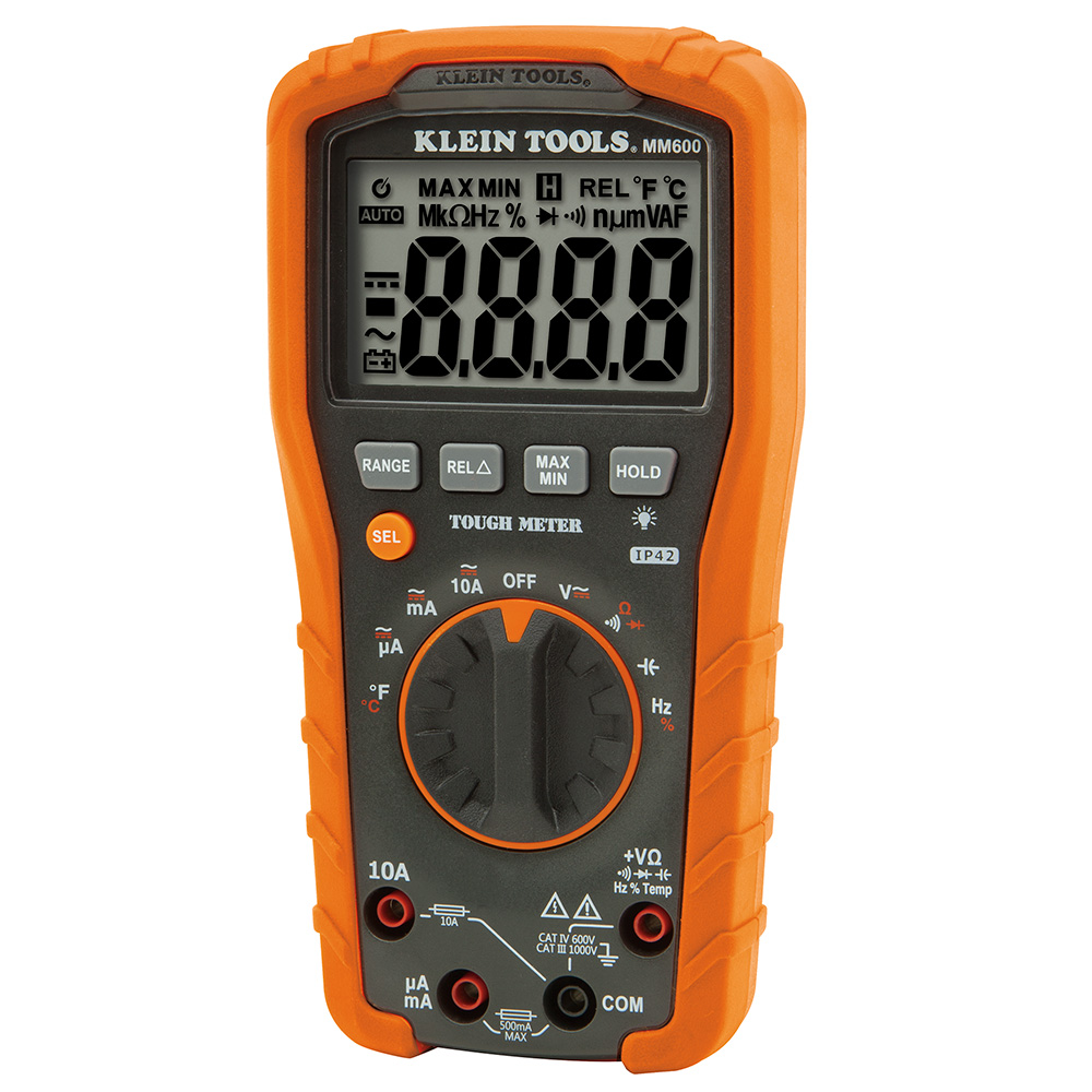 KLEIN TOOLS MM600 Multi-Meter, 10 A AC, 10 A DC, 1000 VAC, 1000 VDC, 1 to 500 kHz, 1000 uF, 4000 Count Resolution - 1