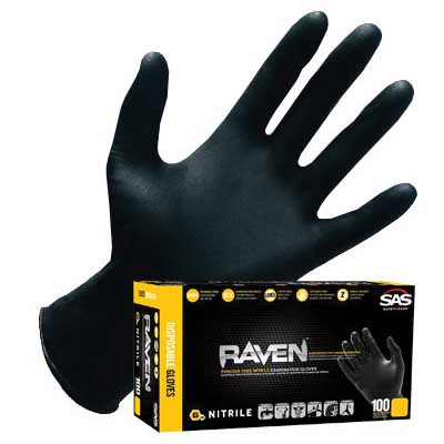 SAS Safety Corp Raven 66516 Disposable Gloves, S, Nitrile, Powder-Free, Black - 1