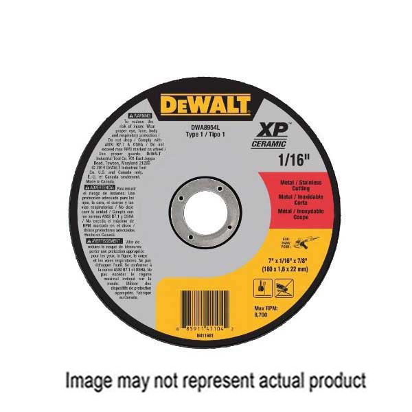 DWA8951F Cut-Off Wheel, 4-1/2 in Dia, 0.045 in Thick, 7/8 in Arbor, Aluminum Oxide Abrasive