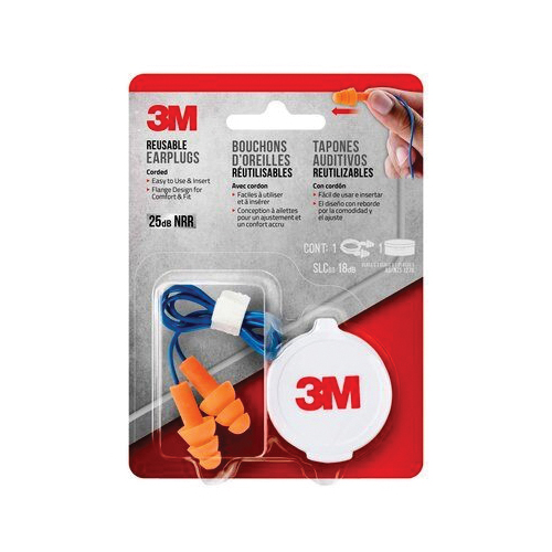 90716-3-10DC Corded Reusable Ear Plugs, 25 dB NRR, Polyurethane Foam Ear Plug, Orange Ear Plug