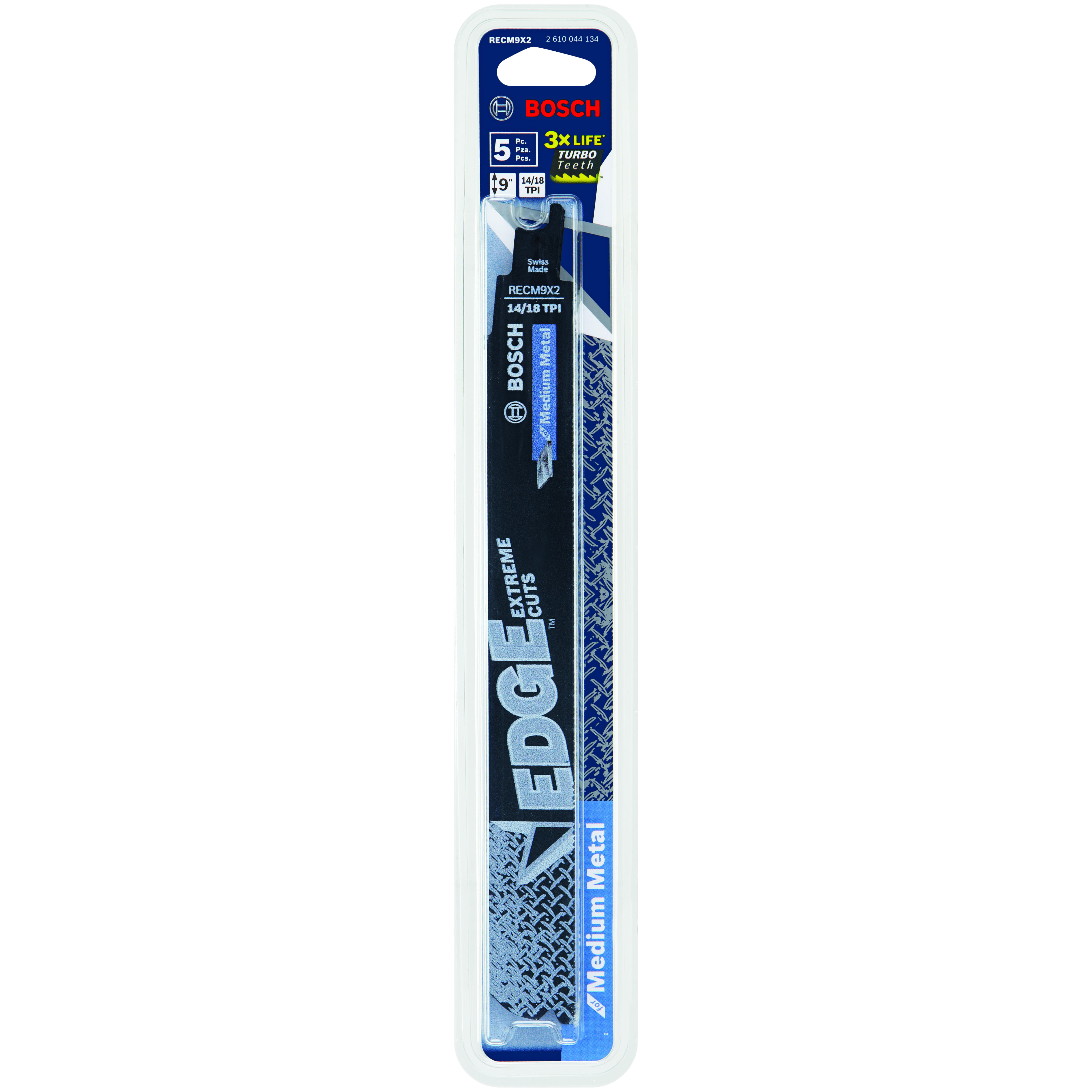 Reciprocating Saw Blade, Bosch, 9 in L, 14, 18 TPI, 5/PK - 4