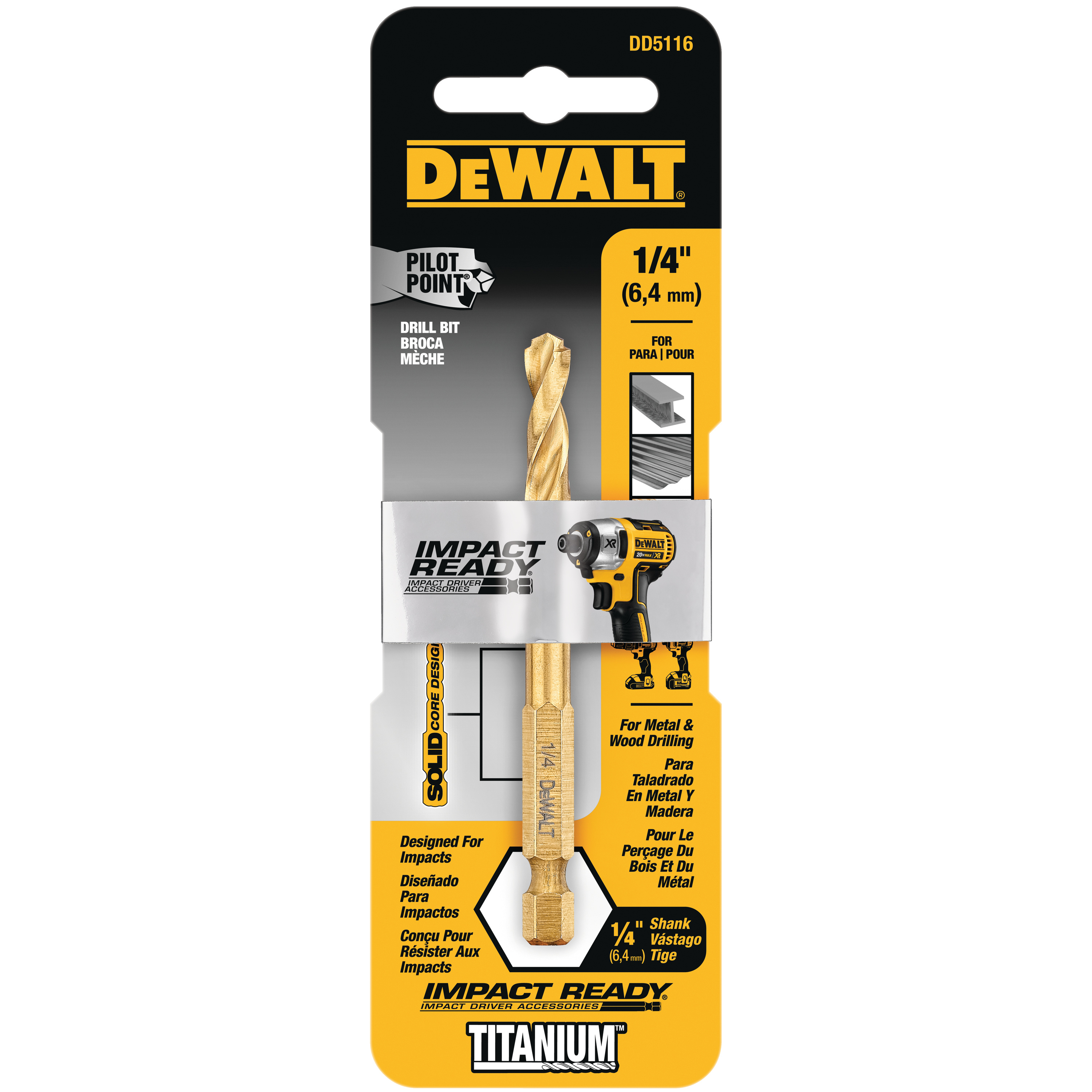 DEWALT IMPACT READY Series DD5114 Drill Bit, 7/32 in Dia, 3-7/64 in OAL, 1/4 in Dia Shank