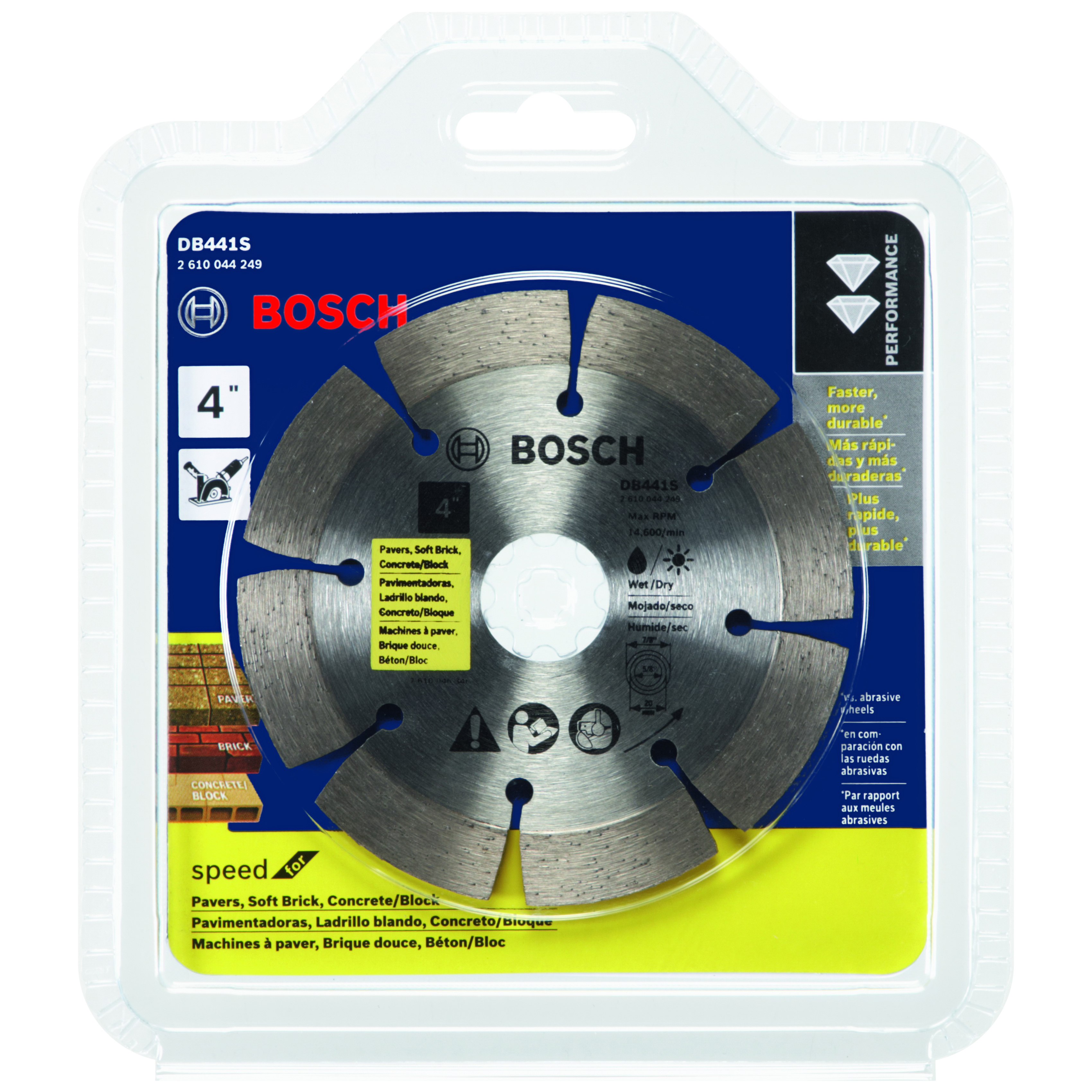 Bosch DB441S Blade, 4 in Dia, 5/8 in Arbor, Segmented Rim