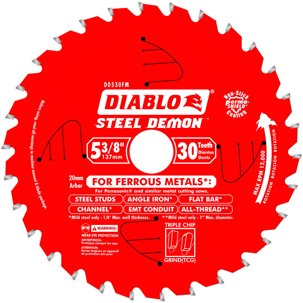 Diablo Steel Demon D0530FM Circular Saw Blade, 5-3/8 in Dia, 20 mm Arbor, 30-Teeth, TiCo Cutting Edge