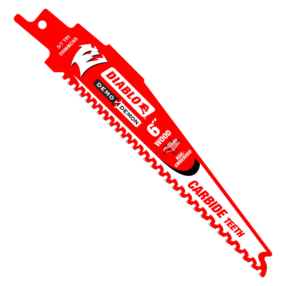 Diablo Demo Demon DS0606CWS10 Reciprocating Saw Blade, 1 in W, 6 in L, 5, 7 TPI, Carbide Cutting Edge