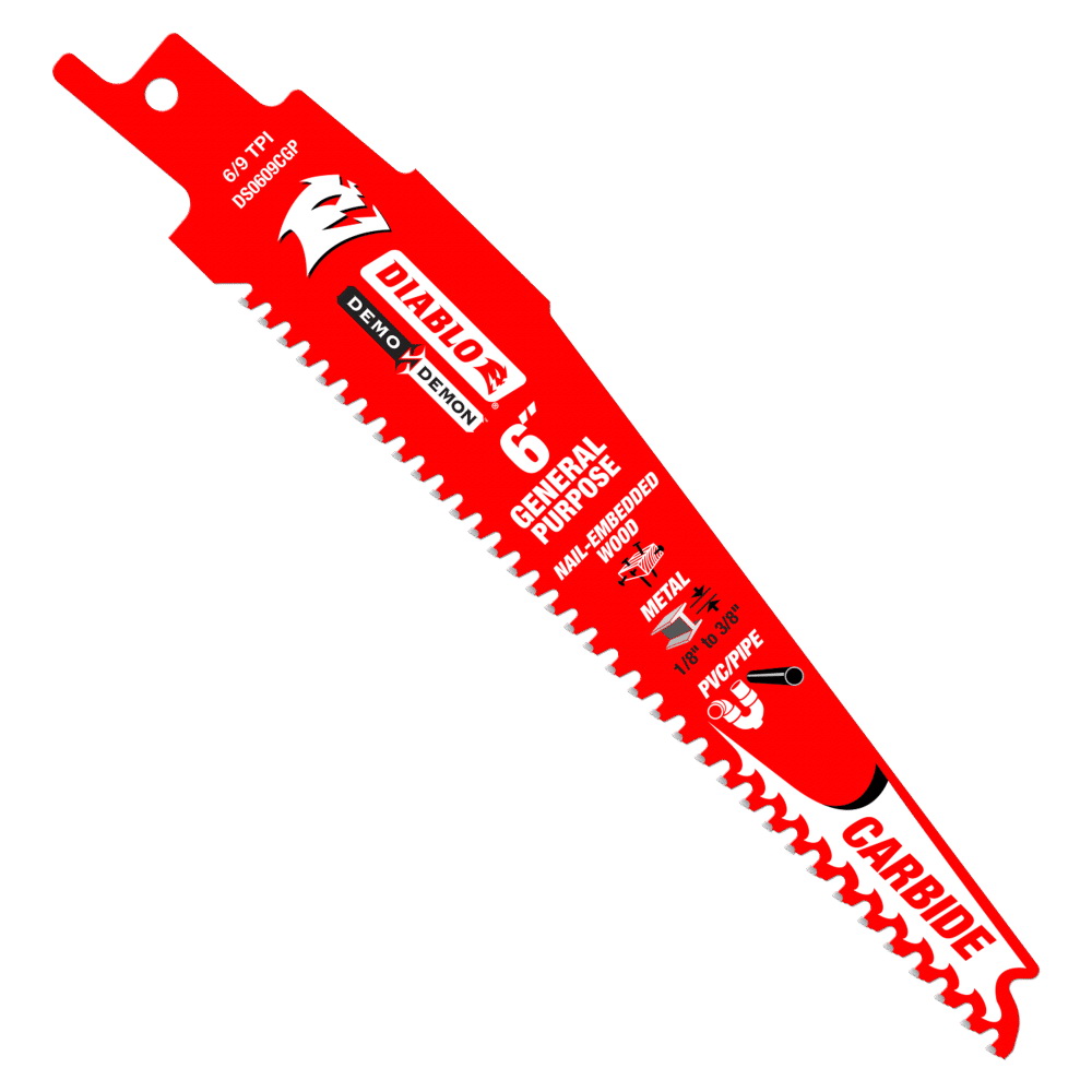 Demo Demon DS0609CGP10 Reciprocating Saw Blade, 1 in W, 6 in L, 6, 9 TPI, Carbide Cutting Edge