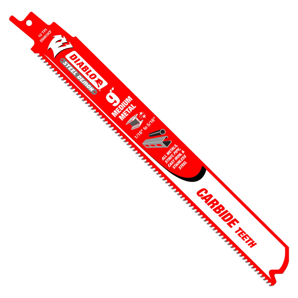 Diablo Steel Demon DS0910CF10 Reciprocating Saw Blade, 1 in W, 9 in L, 10 TPI, Carbide Cutting Edge