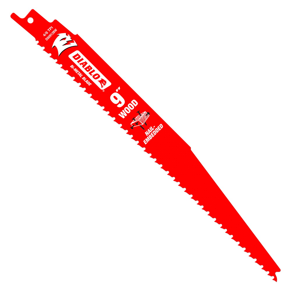 DS0912BW15 Reciprocating Saw Blade, Bi-Metal, Applicable Materials: Clean Wood, 1 in W, 9 in L, 6, 12 TPI