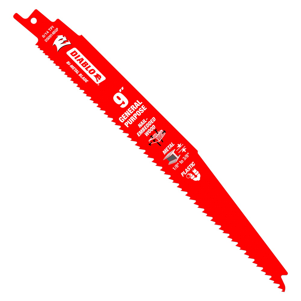 DS0914BGP15 Reciprocating Saw Blade, Applicable Materials: Clean Wood, Metal, 1 in W, 9 in L, 8, 14 TPI