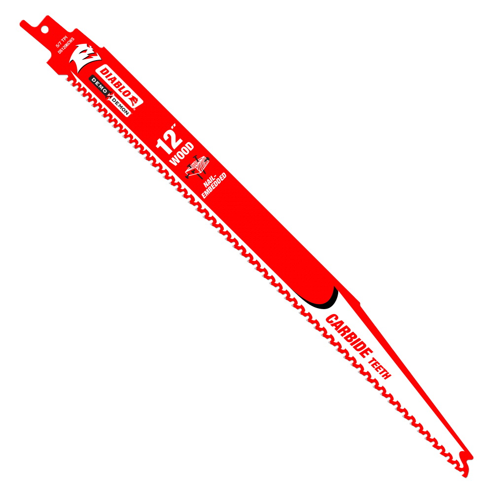 Demo Demon DS1206CWS10 Reciprocating Saw Blade, 1 in W, 12 in L, 5, 7 TPI, Carbide Cutting Edge