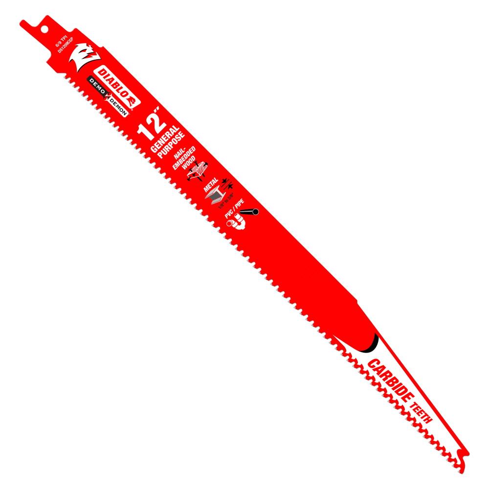 Diablo Demo Demon DS1209CGP10 Reciprocating Saw Blade, 1 in W, 12 in L, 6, 9 TPI, Carbide Cutting Edge