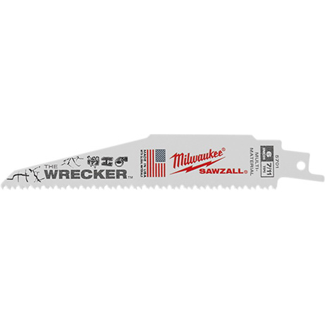 WRECKER 48-01-2701 Reciprocating Saw Blade, 1 in W, 6 in L, 7, 11 TPI, Bi-Metal Cutting Edge