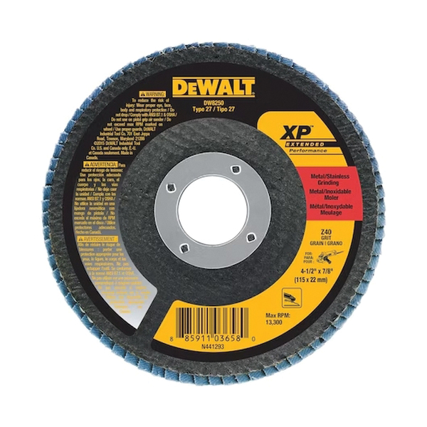 DEWALT XP Series DW8251 Ceramic Flap Disc, 4-1/2 in Dia, 7/8 in Arbor, Coated, 60 Grit, Coarse, Zirconia Abrasive