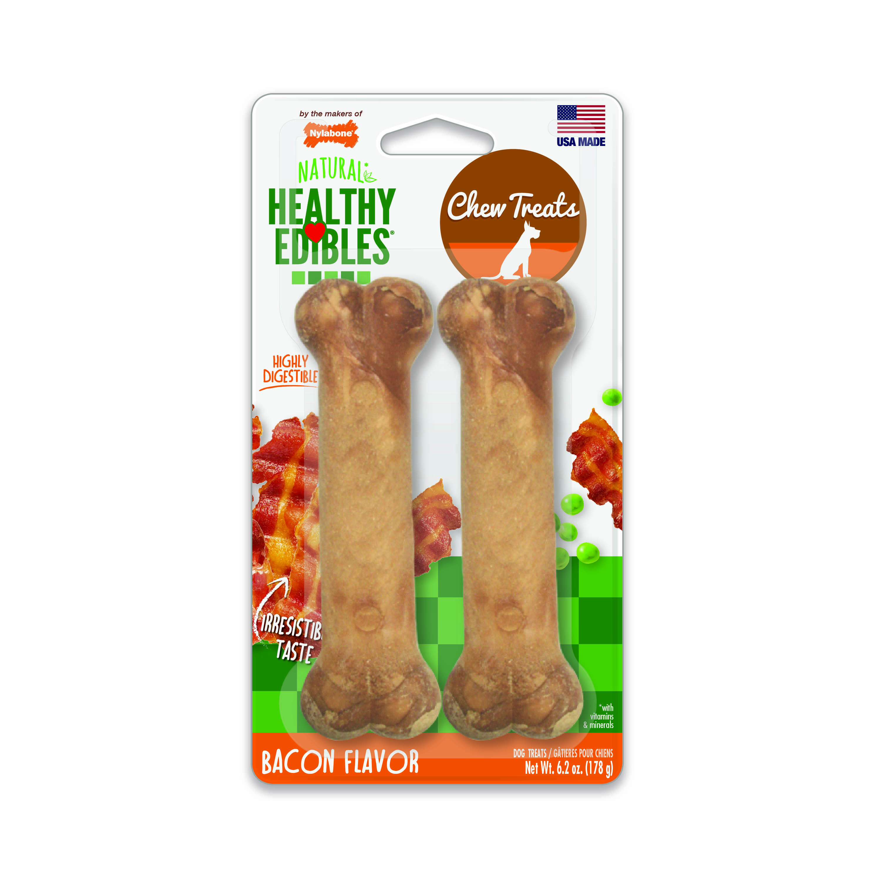 Nylabone Healthy Edibles NEB-103TP Wolf Dog Chew Treat, 35 lb, Bacon Flavor Pack
