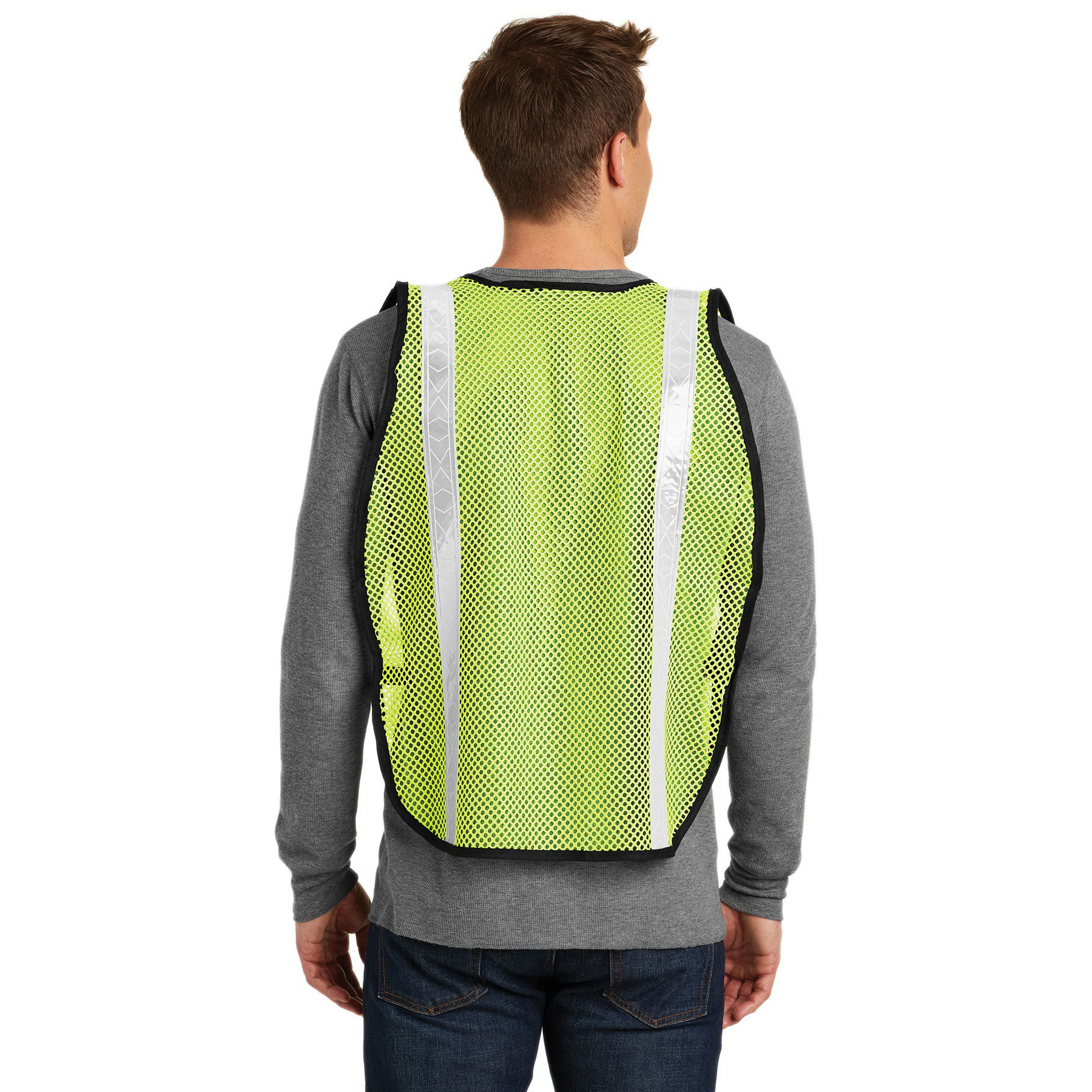 PORT AUTHORITY SV02 Safety Vest, Fits to Chest Size: 16 to 19-1/2 in, Polyester, Safety Yellow, Hook-and-Loop Closure - 2