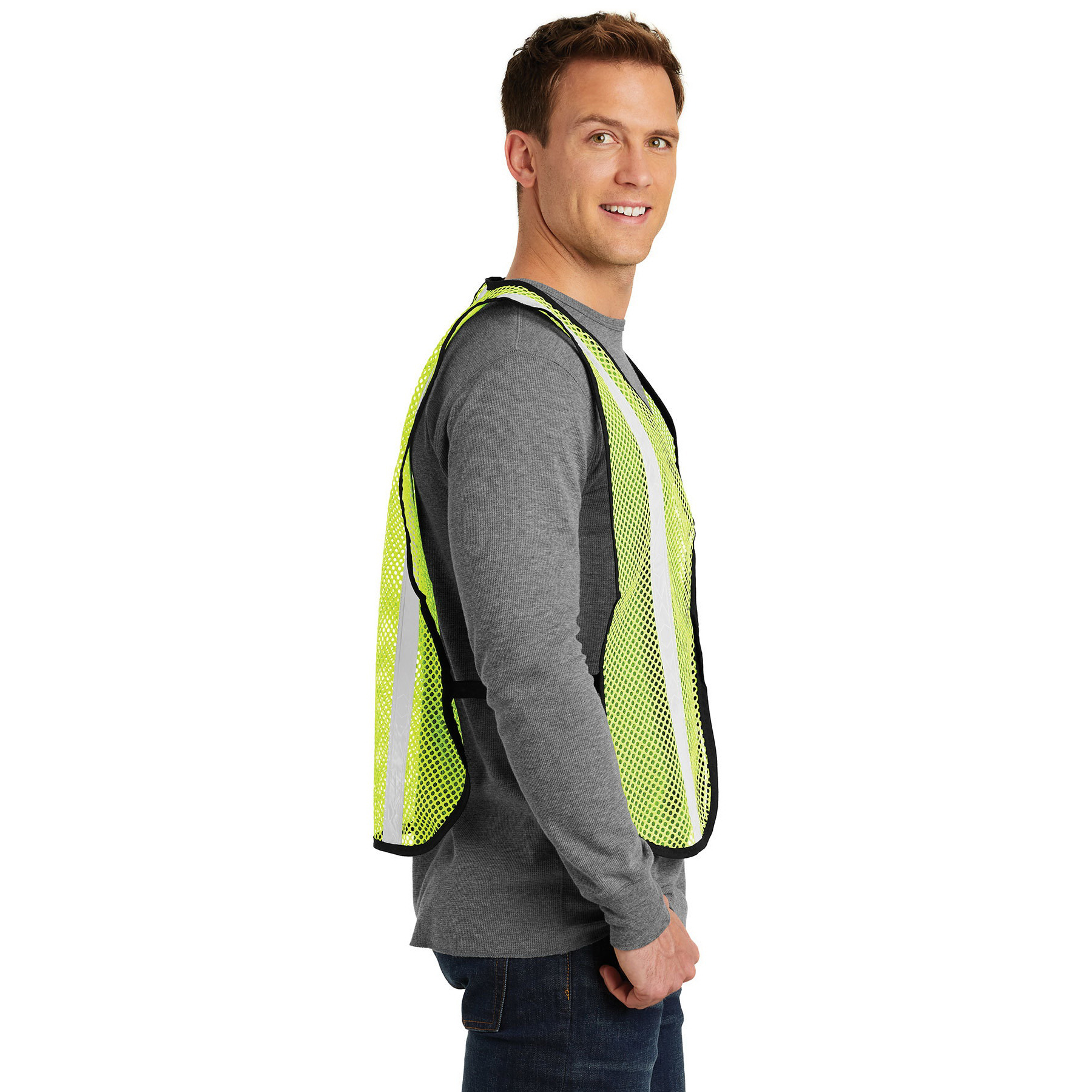 PORT AUTHORITY SV02 Safety Vest, Fits to Chest Size: 16 to 19-1/2 in, Polyester, Safety Yellow, Hook-and-Loop Closure - 3