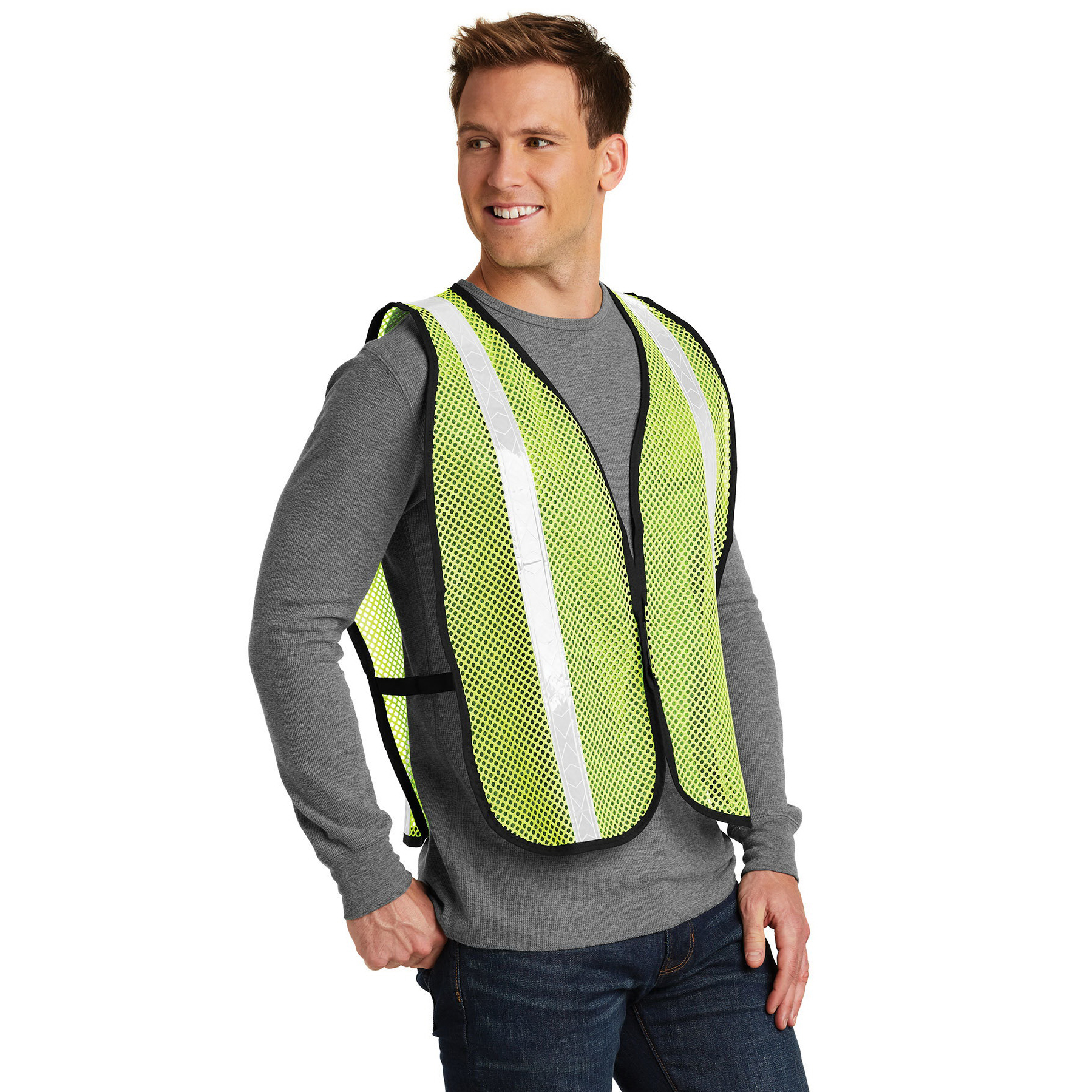 PORT AUTHORITY SV02 Safety Vest, Fits to Chest Size: 16 to 19-1/2 in, Polyester, Safety Yellow, Hook-and-Loop Closure - 4