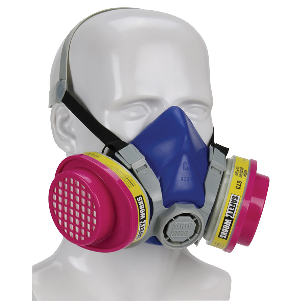 Safety Works SWX00320 Multi-Purpose Half Mask Respirator, M Mask, 99.97 % Filter Efficiency, Blue - 2