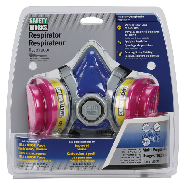 Safety Works SWX00320 Multi-Purpose Half Mask Respirator, M Mask, 99.97 % Filter Efficiency, Blue - 3