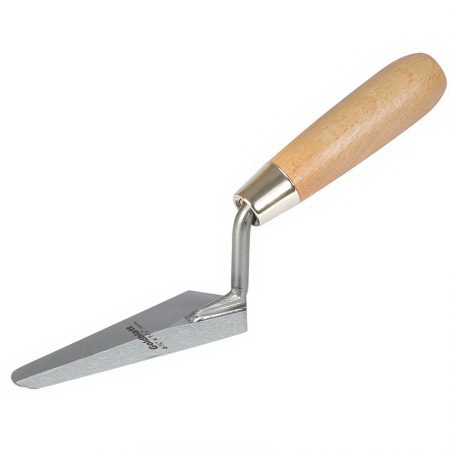 Goldblatt G09354 Cross Joint Trowel, 4-3/4 in L Blade, 1-3/4 in W Blade, HCS Blade, Soft-Grip Handle, Wood Handle