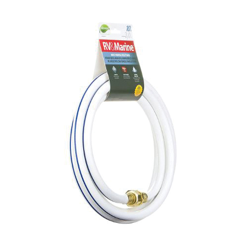 Rv And Marine Utility Hose, Swan, 1/2 in x 10 ft L, 300 psi Pressure, Brass/Rubber, White - 2