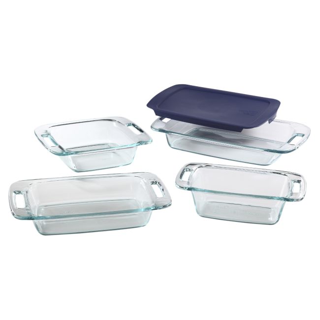 Pyrex 1093842 Bakeware Set, 5-Piece, Glass/Plastic, Clear/Blue - 1