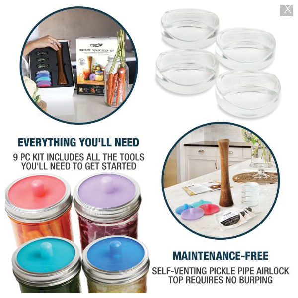 Masontops CFK9W Fermentation Kit, Glass/Silicone/Wood, Clear, 9-Piece