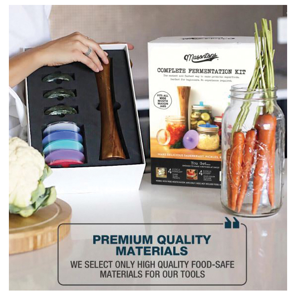 Masontops CFK9W Fermentation Kit, Glass/Silicone/Wood, Clear, 9-Piece