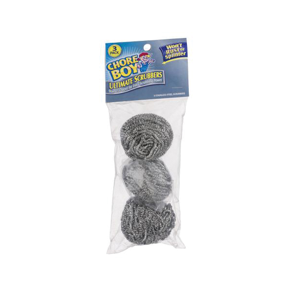 Chore Boy 10811435002180 Scrubber and Scouring Pad, 1-7/16 in OAL, Stainless Steel Trim