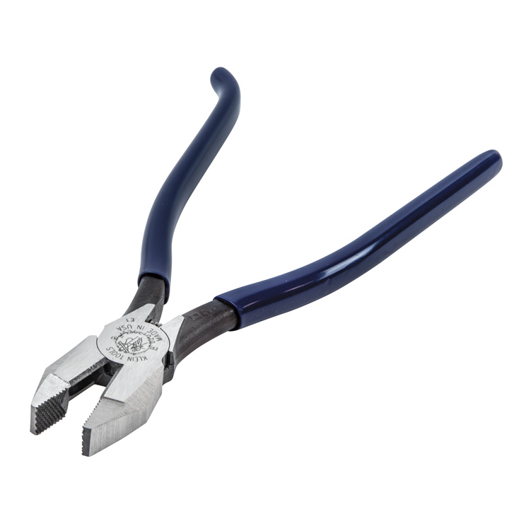 Klein Tools D201-7CST Ironworker's Plier with Spring, 9.19 in OAL, Blue Handle, Hook Bend Handle, 1.156 in W Jaw