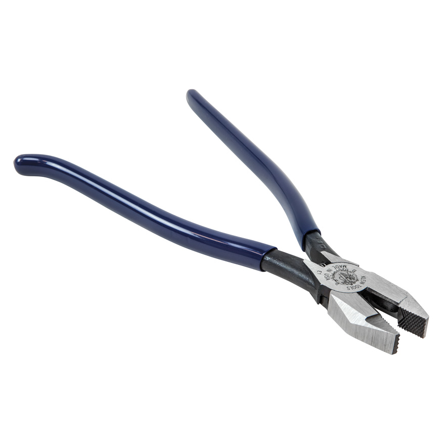 Klein Tools D201-7CST Ironworker's Plier with Spring, 9.19 in OAL, Blue Handle, Hook Bend Handle, 1.156 in W Jaw