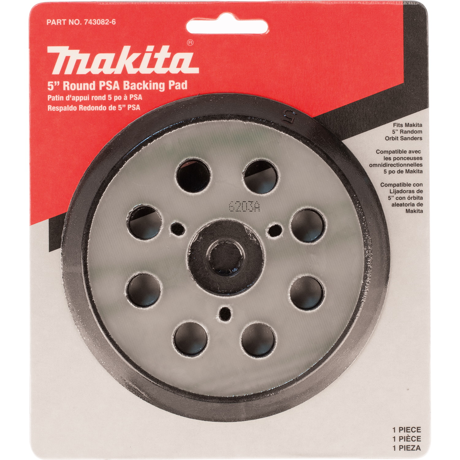 Sander Backing Pad, Makita, Adhesive Paper, 5 in Dia, 8 Hole, Rubber - 4