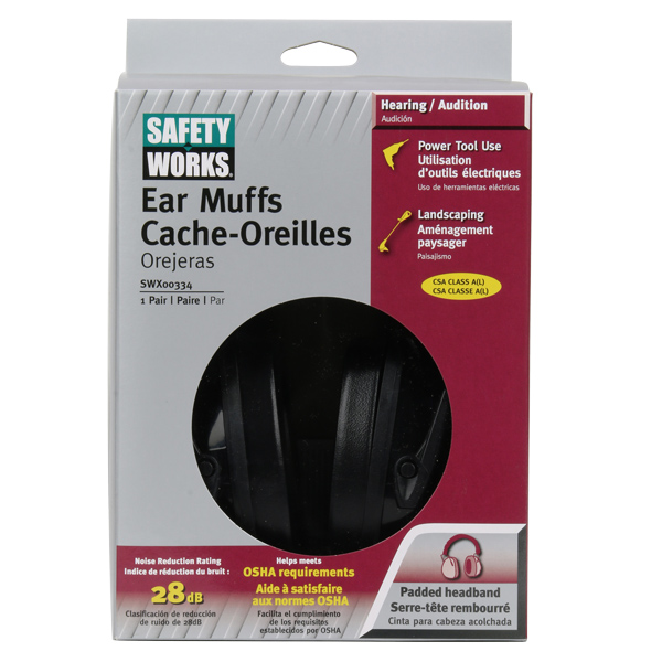 Safety Works SWX00334 Ear Muffs, 28 dB NRR, Cushioned Headband