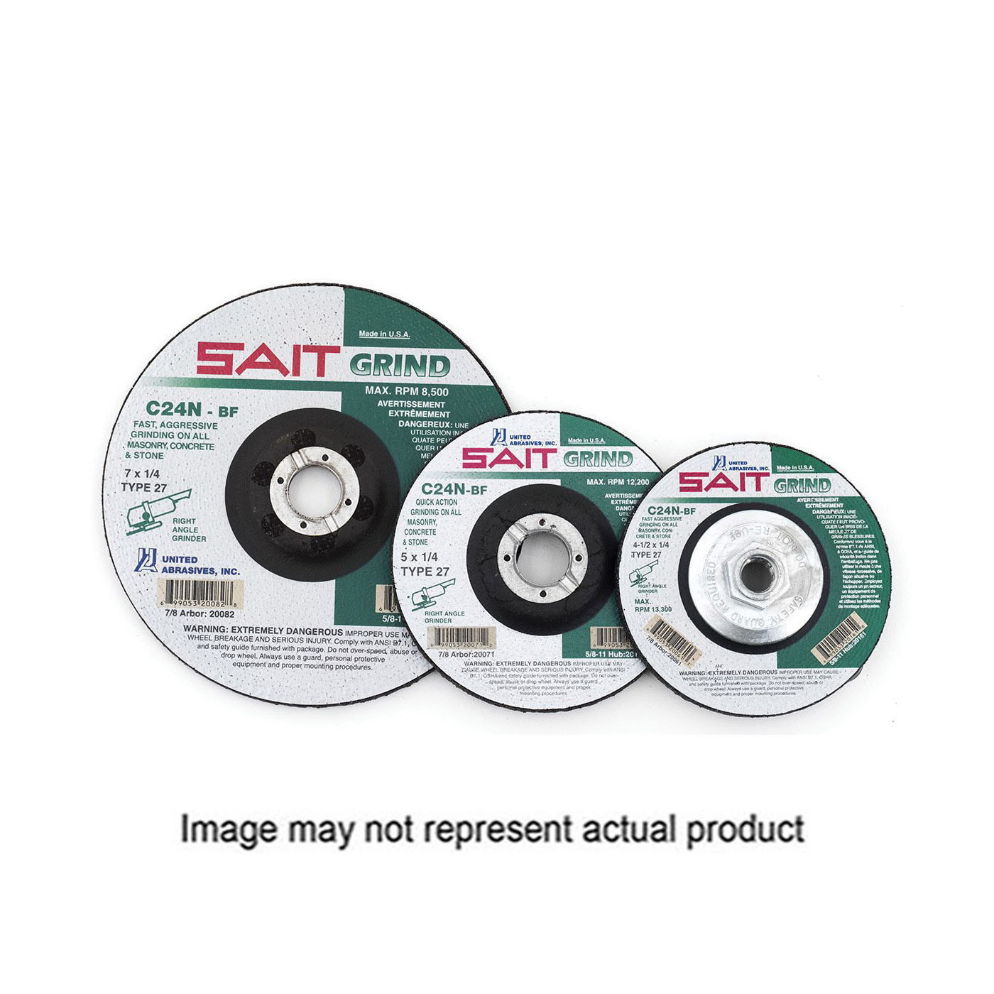 SAIT C24N 20061 Grinding Wheel, 4-1/2 in Dia, 1/4 in Thick, 7/8 in Arbor, 24 Grit, Silicon Carbide Abrasive - 1