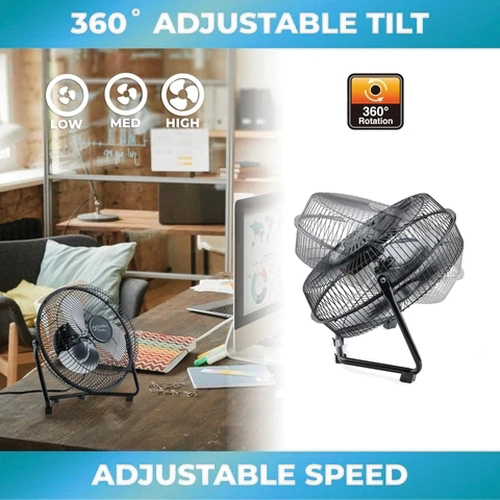 Comfort Zone CZHV9B High-Velocity Cradle Fan, 120 V, 9 in Dia Blade, 3-Speed, 136 cfm Air, Black