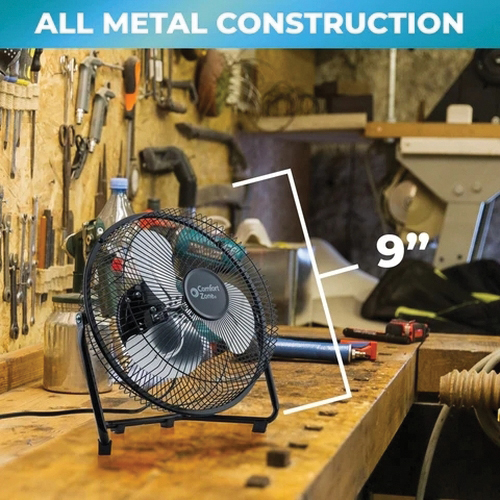 Comfort Zone CZHV9B High-Velocity Cradle Fan, 120 V, 9 in Dia Blade, 3-Speed, 136 cfm Air, Black