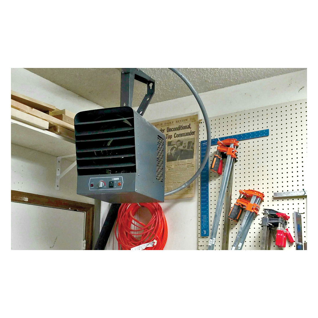 Electric Garage Heater, King, 20.8/18 A, 240/208 V, 5 kW, 17 Btu Heating, 520 cfm, Gray - 5