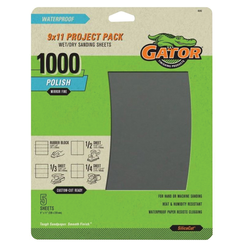 4046 Sanding Sheet, 11 in L, 9 in W, Fine, 1000 Grit