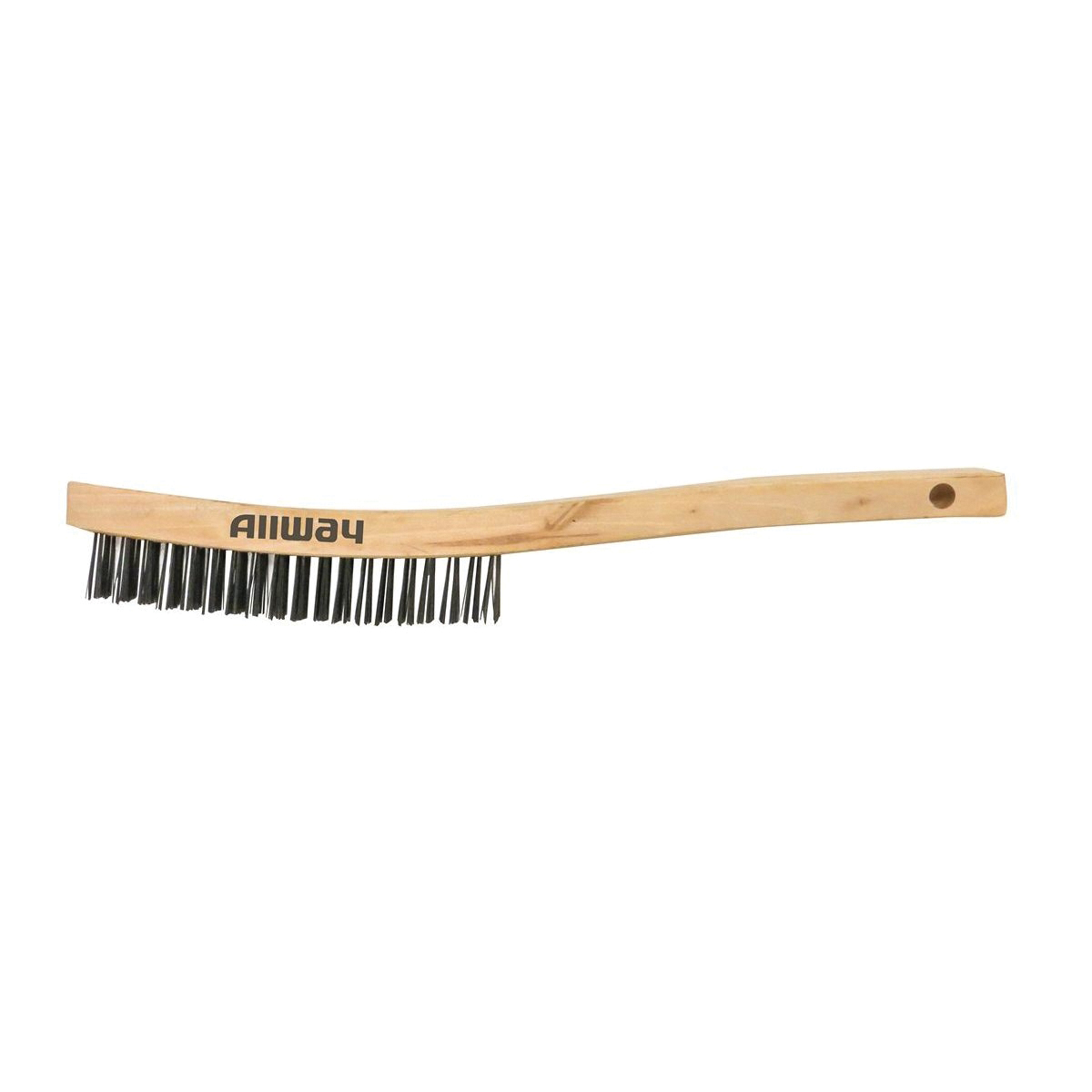 ALLWAY WBC319 Wire Brush, Carbon Steel Bristle, Black Bristle, 1 in L Trim, Wood Handle, Curved Handle