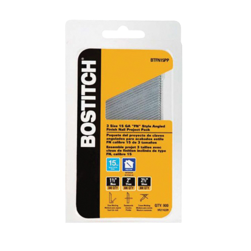 Bostitch BTFN15PP Finish Nail, 15 ga Gauge, Steel, Coated, Round Head, Smooth Shank